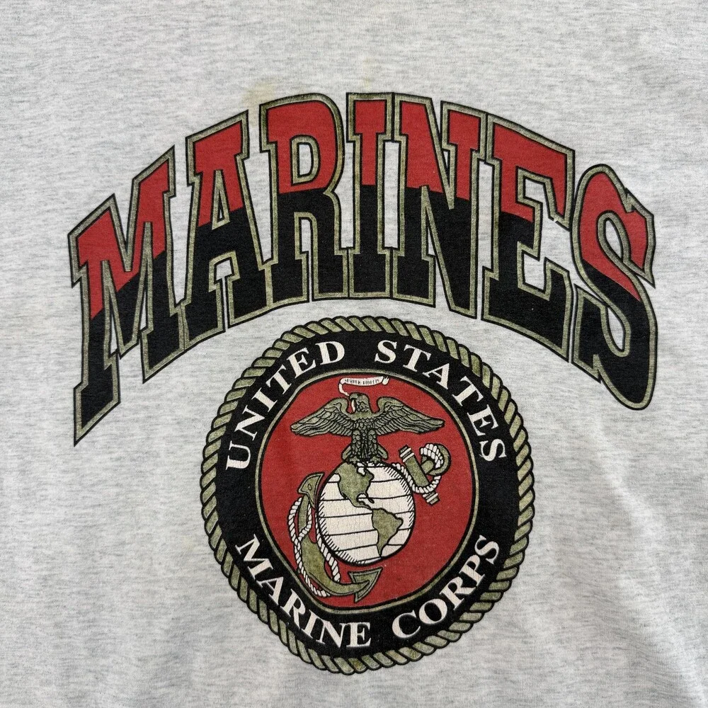 Vintage Marines Shirt Mens 2XL Gray USMC Eagle Globe Anchor Graphic 90s USA